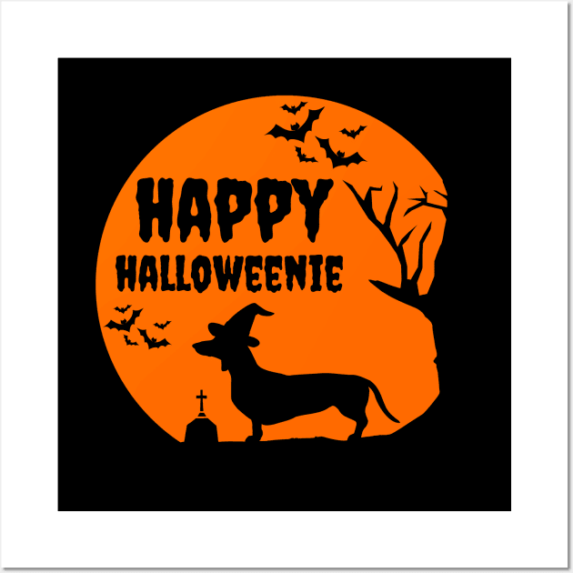 Happy Halloweenie Halloween Dachshund Dog Funny Design Wall Art by OliveandMoon